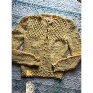 Vintage Handmade Yellow Chunky Knit Cardigan Sweater Small Cottagecore Dainty